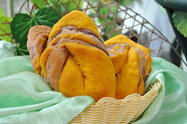 南瓜紫薯豆沙面包卷#九阳烘焙剧场#