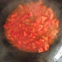 放入番茄块，翻炒片刻后加入番茄酱提亮菜色。