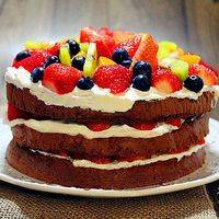 将最后一片蛋糕盖在上面，抹适量的奶油，然后将所有水果放在上面点缀即可。