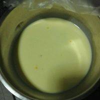 全蛋液加入淡奶油，细砂糖搅拌均匀，放冷藏一小时以上。冷藏好的蛋液要过筛备用。