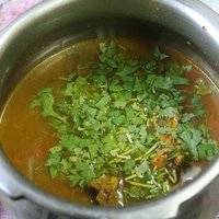 Pressure cook for around 20 minutes, whistle 3-4 times then turn off the power. Add chopped coriander.