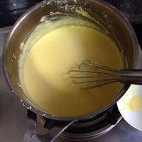 就是这个样子，黄黄的蛋黄糊状。搅拌好就可以放一边乘凉